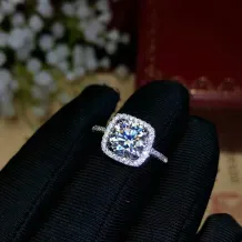 Full Halo Ring Setting - 925 Sterling Silver Rose Gold Plated for 6x6mm Colored Gemstones/Moissanite