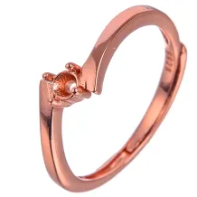 Rose Gold Plated Silver Ring For 3x3 4x4 5x5 Round Cabochon Sapphire Minimalist Solitaire
