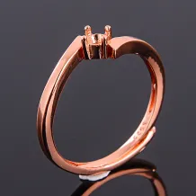 Rose Gold Plated Silver Ring For 3x3 4x4 5x5 Round Cabochon Sapphire Minimalist Solitaire