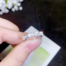 Gold-Plated Silver Ring Setting With 4x4mm Round Colored Gemstone &amp; 4 Moissanite Accents