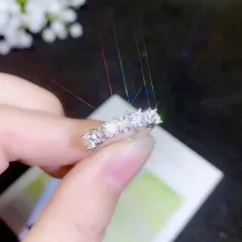 Gold-Plated Silver Ring Setting With 4x4mm Round Colored Gemstone &amp; 4 Moissanite Accents