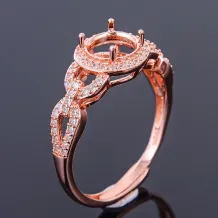 Halo Ring Setting 925 Sterling Silver Gold Plated For Oval 7x7mm Gemstones