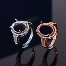 Halo Setting 925 Silver Gold Plated Ring Mount for Oval 6x8 8x10 10x14mm Gemstones