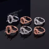 Halo Setting 925 Silver Gold Plated Ring Mount for Oval 6x8 8x10 10x14mm Gemstones