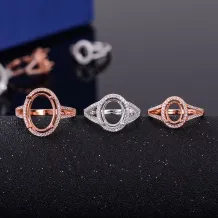 Halo Setting 925 Silver Gold Plated Ring Mount for Oval 6x8 8x10 10x14mm Gemstones