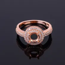 Halo Setting 925 Silver Gold Plated Ring Mount For Round 6x6mm Gemstone