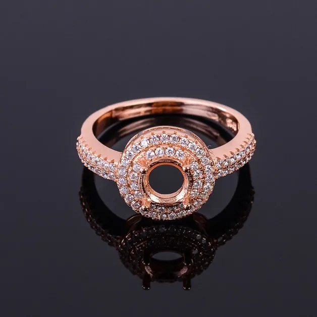Halo Setting 925 Silver Gold Plated Ring Mount For Round 6x6mm Gemstone