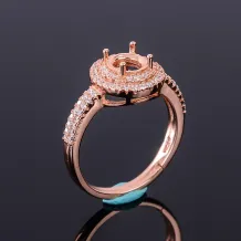 Halo Setting 925 Silver Gold Plated Ring Mount For Round 6x6mm Gemstone