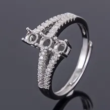 Handmade S925 Gold Plated Pave Ring Setting For 3x3mm Round Gemstone