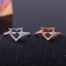 Heart 10x10mm Colored Gems 925 Sterling Silver Rose Gold Plated Ring Setting