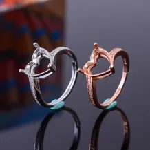 Heart 10x10mm Colored Gems 925 Sterling Silver Rose Gold Plated Ring Setting