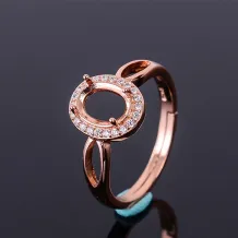 Heart Halo 925 Silver Gold Plated Ring Setting for 4x6-8x10mm Oval Gemstones