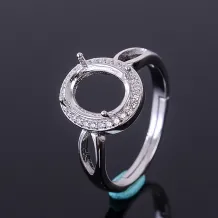 Heart Halo 925 Silver Gold Plated Ring Setting for 4x6-8x10mm Oval Gemstones