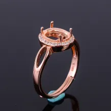 Heart Halo 925 Silver Gold Plated Ring Setting for 4x6-8x10mm Oval Gemstones