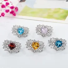 Heart-Shaped 8x8 Mm Crystal Topaz Inlaid 925 Sterling Silver Plated With 18k Gold Ring Setting