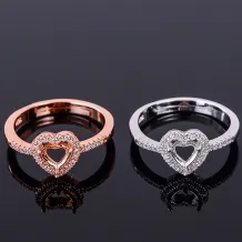 Heart-Shaped Full Halo Ring Setting - S925 Sterling Silver with 18K Gold Plating for 5/6/7/8mm Gemstones
