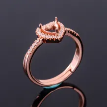 Heart-Shaped Full Halo Ring Setting - S925 Sterling Silver with 18K Gold Plating for 5/6/7/8mm Gemstones