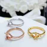 Heart-Shaped Ring Setting - S925 Sterling Silver with Rose Gold Plating for 5/6mm Gemstones