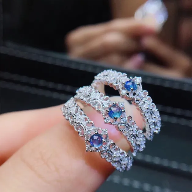 Lace-Design Gold-Plated Silver Ring Setting for 3mm Cabochon Blue Sapphire