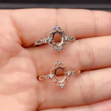 Lace Pattern 18K Gold Plated S925 Silver Ring Setting - 5x7mm Oval Ruby/Sapphire/Emerald Mount