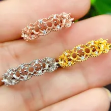 Lace Pattern S925 Sterling Silver Stacking Ring Setting with 18K Gold Plating - Round 3x3mm Multi-Stone Mount