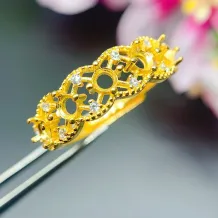 Lace Pattern S925 Sterling Silver Stacking Ring Setting with 18K Gold Plating - Round 3x3mm Multi-Stone Mount