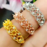 Lace Pattern S925 Sterling Silver Stacking Ring Setting with 18K Gold Plating - Round 3x3mm Multi-Stone Mount