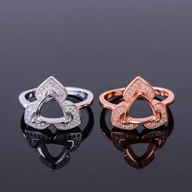 Leaf & Floral sterling silver 925 gold plated Ring Setting for 8x8mm Triangle Gemstones