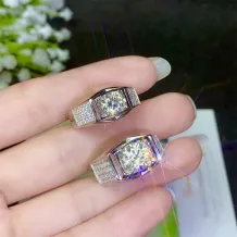 Men's S925 Full Diamond Ring Settings for 6.5 8mm Round Moissanite