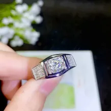 Men's S925 Full Diamond Ring Settings for 6.5 8mm Round Moissanite