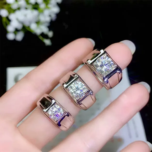 Men's S925 Gold-Plated Adjustable Ring Settings for 1 2 3ct Round Moissanite Unset