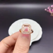 Ethnic-Style S925 Sterling Silver 18K Gold-Plated Ring Setting for 7x9mm Square-Cut Topaz/Crystal