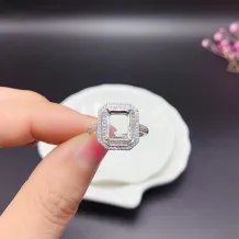 Ethnic-Style S925 Sterling Silver 18K Gold-Plated Ring Setting for 7x9mm Square-Cut Topaz/Crystal