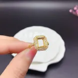 Ethnic-Style S925 Sterling Silver 18K Gold-Plated Ring Setting for 7x9mm Square-Cut Topaz/Crystal