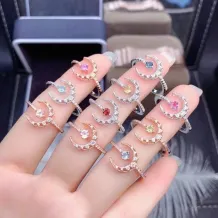 Moon Design 18K Gold-Plated S925 Sterling Silver Ring Setting for 3x3mm Round Ruby/Sapphire/Emerald