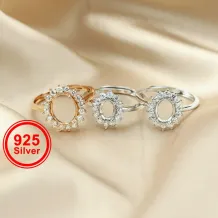 Multiple Size Rose Gold Silver Oval Gems Cz Stone Prong Setting Solid 925 Sterling Silver Bezel Tray DIY Adjustable Ring Settings