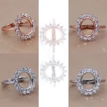 Multiple Size Rose Gold Silver Oval Gems Cz Stone Prong Setting Solid 925 Sterling Silver Bezel Tray DIY Adjustable Ring Settings