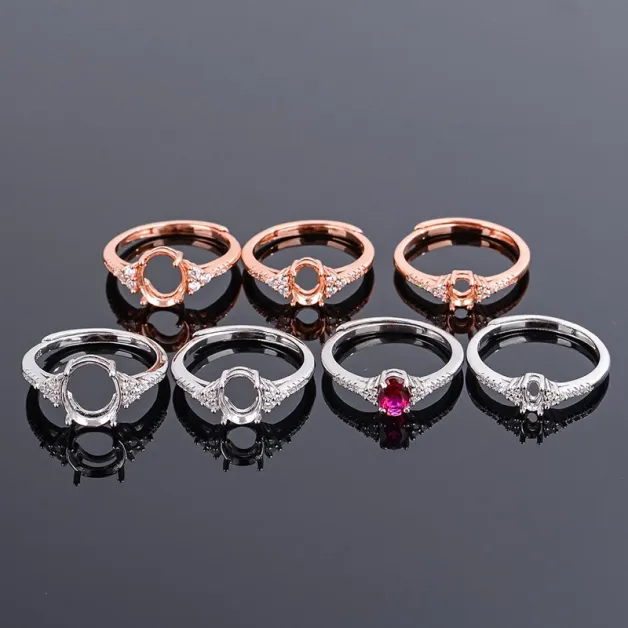 Oval 3x5 4x5 5x7 6x8 7x9 8x10mm Rose Gold Plated Solid 925 Sterling Silver Adjustable Prong Ring Settings Blank For Gemstone