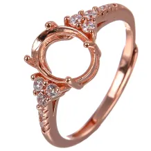 Oval 3x5 4x5 5x7 6x8 7x9 8x10mm Rose Gold Plated Solid 925 Sterling Silver Adjustable Prong Ring Settings Blank For Gemstone