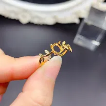 Oval 5x6mm Ring Setting - Sterling Silver Gold Plated For Colored Gemstones/Jadeite