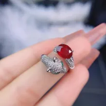 Oval 7x9mm Colored Gemstone Leopard S925 Silver Plated Ring Setting