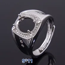 Oval Cabochon 9x11mm Men's S925 Sterling Silver Gold-Plated Ring Mount