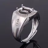 Oval Cabochon 9x11mm Men's S925 Sterling Silver Gold-Plated Ring Mount