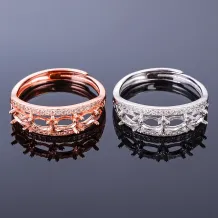 Pave 925 Silver Gold Plated Ring Setting for 3x5mm Gemstone Mounting