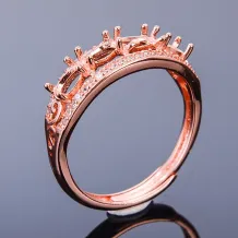 Pave 925 Silver Gold Plated Ring Setting for 3x5mm Gemstone Mounting