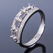 Pave 925 Silver Gold Plated Ring Setting for 3x5mm Gemstone Mounting