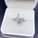 Pave Diamond Mamba Snake Ring Setting - 18K Gold Plated 925 Silver for 4x4mm Ruby/Sapphire/Emerald