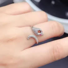Pave Diamond Mamba Snake Ring Setting - 18K Gold Plated 925 Silver for 4x4mm Ruby/Sapphire/Emerald