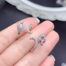 Pave Diamond Mamba Snake Ring Setting - 18K Gold Plated 925 Silver for 4x4mm Ruby/Sapphire/Emerald