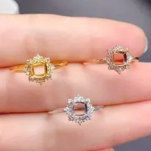 Princess Style Halo Ring Setting For 5×5mm Cushion-Cut Colored Gemstone